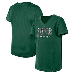 New York Jets New Era Girls Youth Flip Sequin V-Neck T-Shirt - Green - NFL