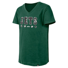 New York Jets New Era Girls Youth Flip Sequin V-Neck T-Shirt - Green - NFL