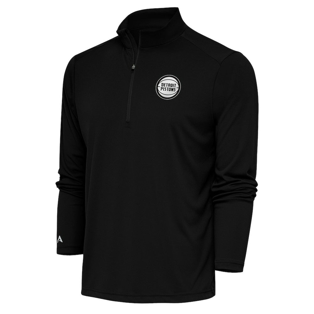 Detroit Pistons Antigua Metallic Logo Tribute Quarter-Zip Pullover Black