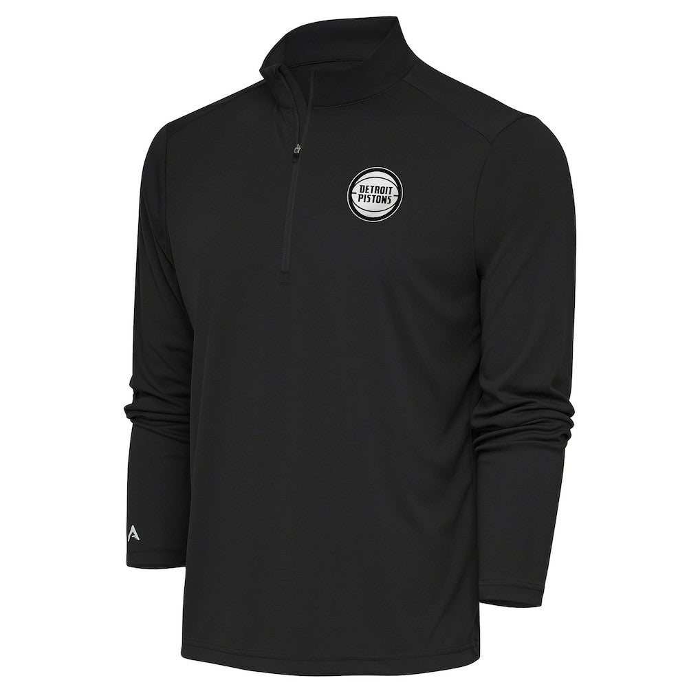 Detroit Pistons Antigua Metallic Logo Tribute Quarter-Zip Pullover Charcoal