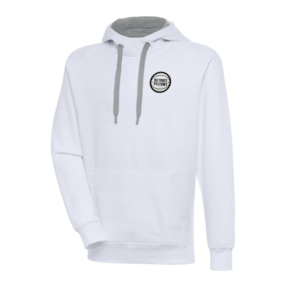 Detroit Pistons Antigua Metallic Logo Victory Pullover Hoodie White