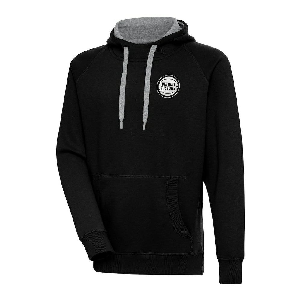 Detroit Pistons Antigua Metallic Logo Victory Pullover Hoodie Black