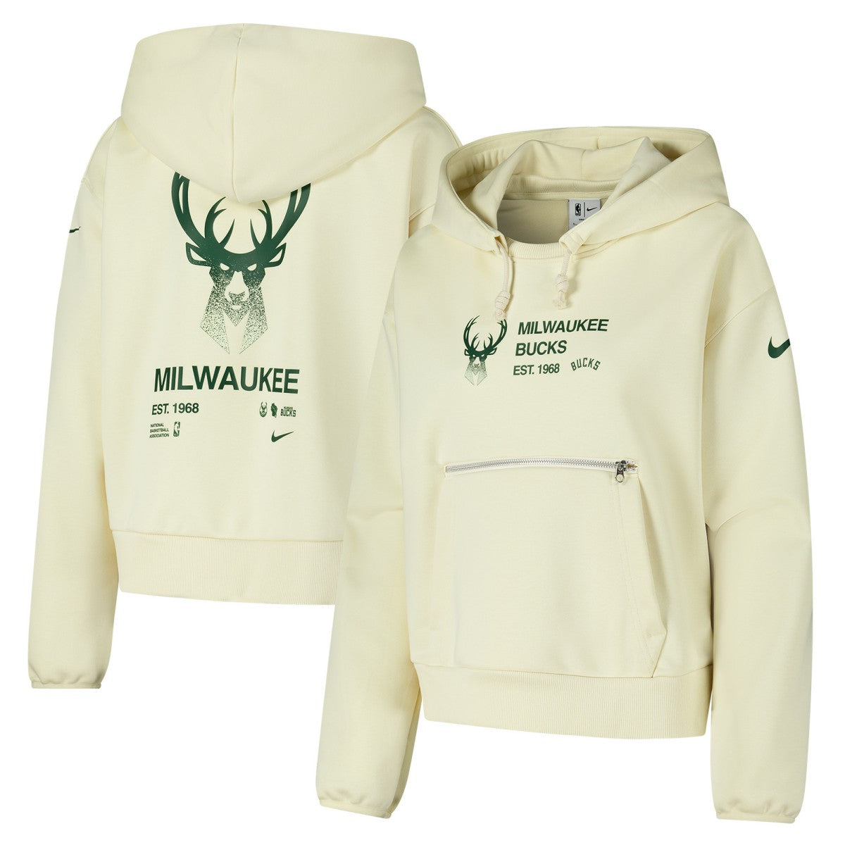 Nike Milwaukee Bucks Women's Courtside Standard Issue Performance Pullover Hoodie Cream