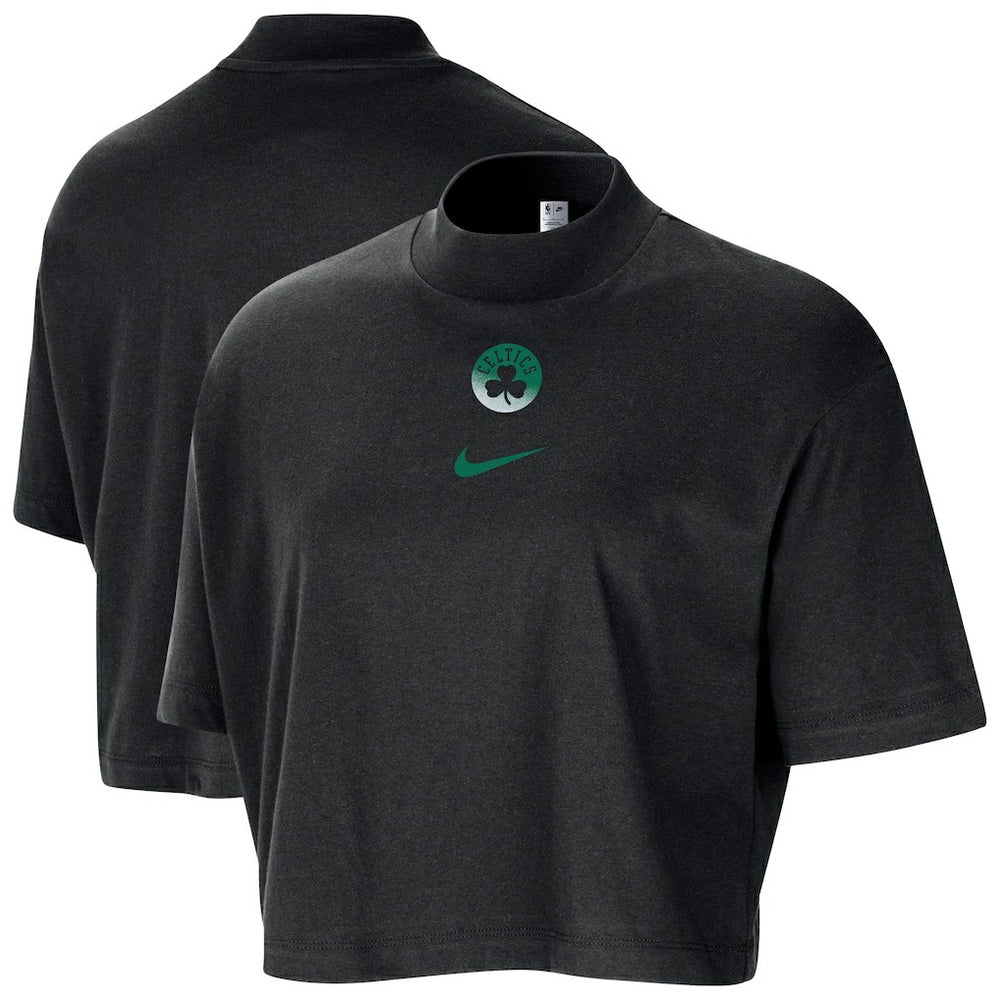 Nike Boston Celtics Women's Courtside Mock Neck Loose Fit Cropped T-Shirt Black