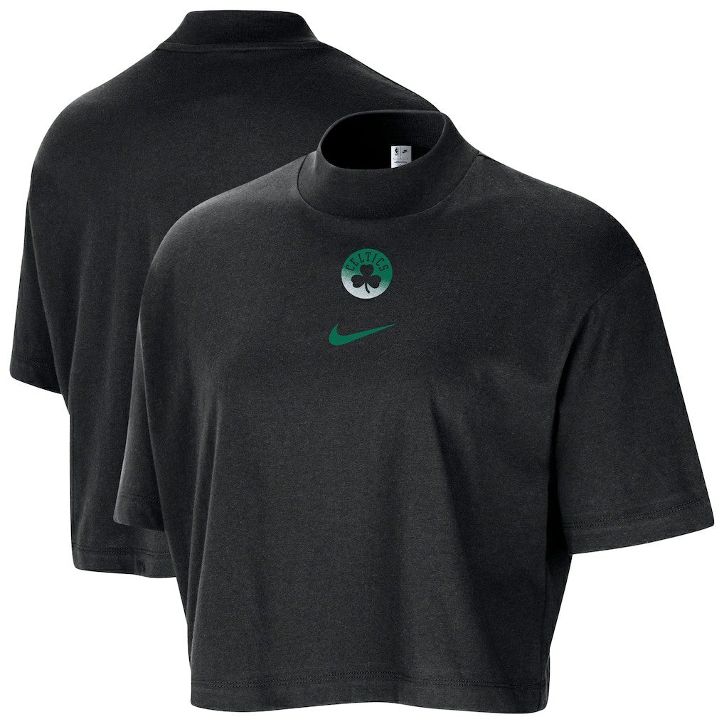 Nike Boston Celtics Women's Courtside Mock Neck Loose Fit Cropped T-Shirt Black