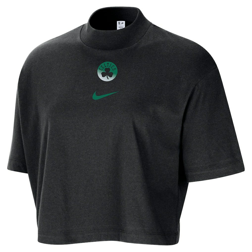 Nike Boston Celtics Women's Courtside Mock Neck Loose Fit Cropped T-Shirt Black
