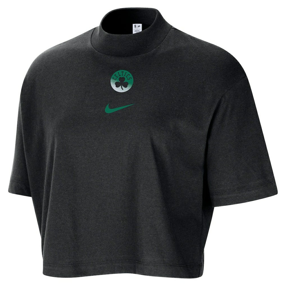 Nike Boston Celtics Women's Courtside Mock Neck Loose Fit Cropped T-Shirt Black