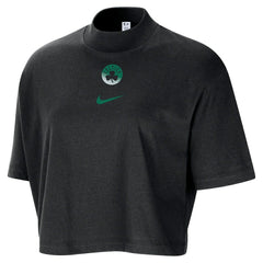 Nike Boston Celtics Women's Courtside Mock Neck Loose Fit Cropped T-Shirt Black
