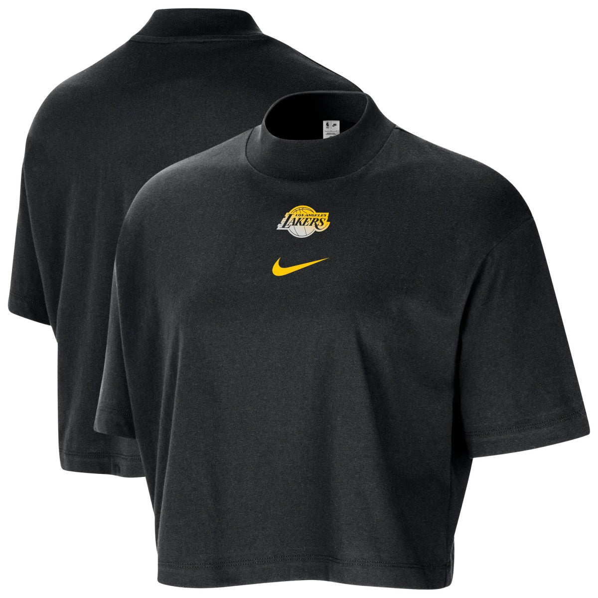 Nike Los Angeles Lakers Women's Courtside Mock Neck Loose Fit Cropped T-Shirt Black