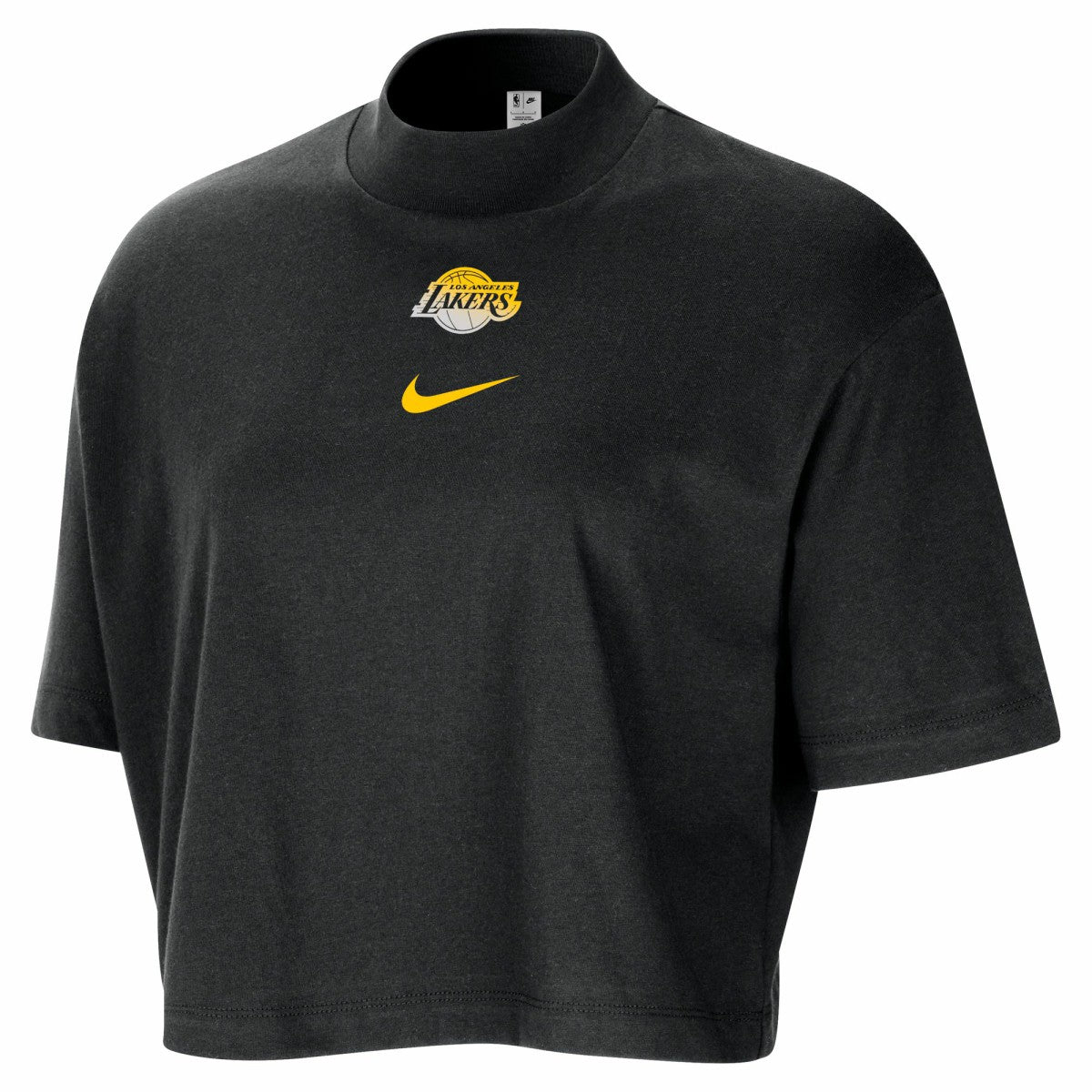 Nike Los Angeles Lakers Women's Courtside Mock Neck Loose Fit Cropped T-Shirt Black