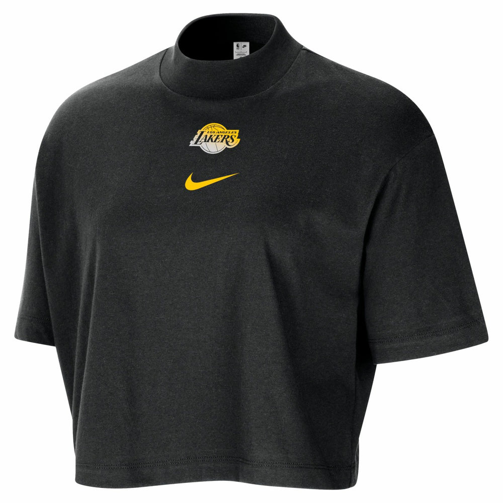 Nike Los Angeles Lakers Women's Courtside Mock Neck Loose Fit Cropped T-Shirt Black