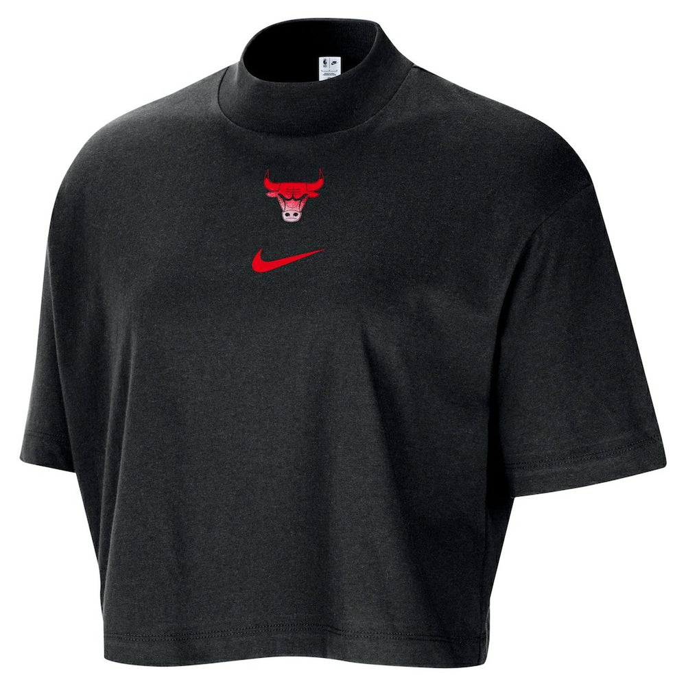 Nike Chicago Bulls Women's Courtside Mock Neck Loose Fit Cropped T-Shirt Black
