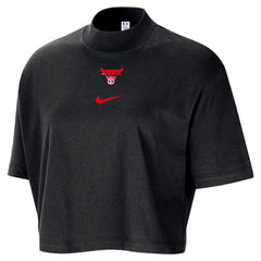 Nike Chicago Bulls Women's Courtside Mock Neck Loose Fit Cropped T-Shirt Black