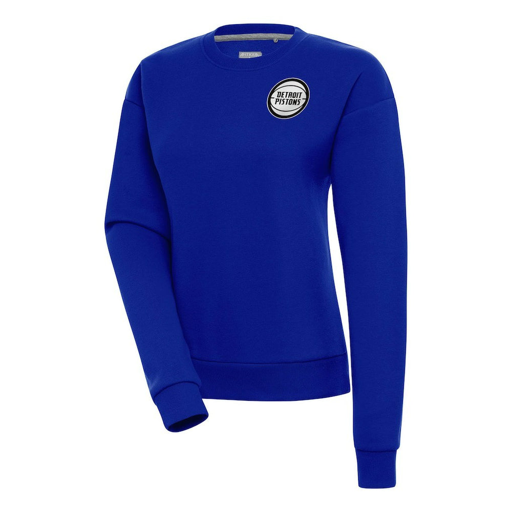 Detroit Pistons Antigua Women's Metallic Logo Victory Pullover Sweatshirt Royal