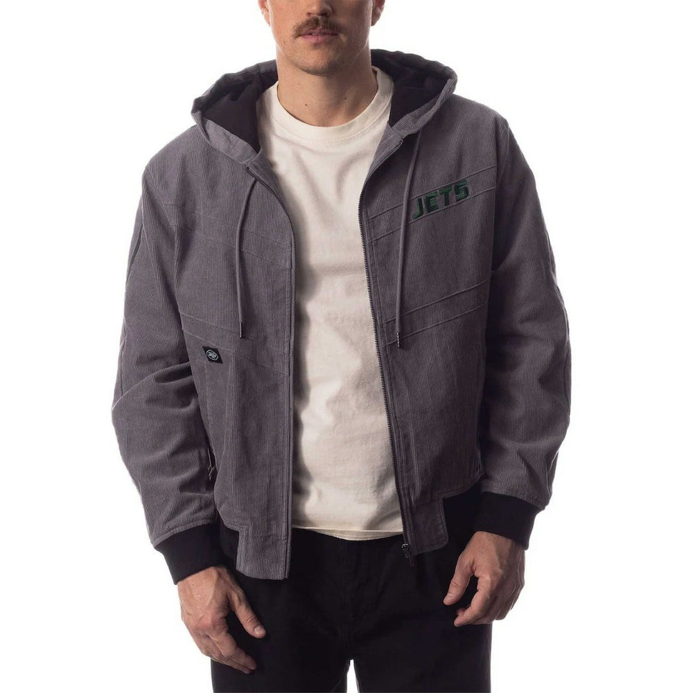 New York Jets The Wild Collective Corduroy Bomber Full-Zip Jacket - Gray - NFL