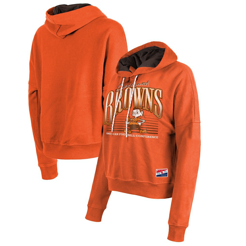 Cleveland Browns New Era Women's Throwback Boxy Pullover Hoodie - Orange - NFL