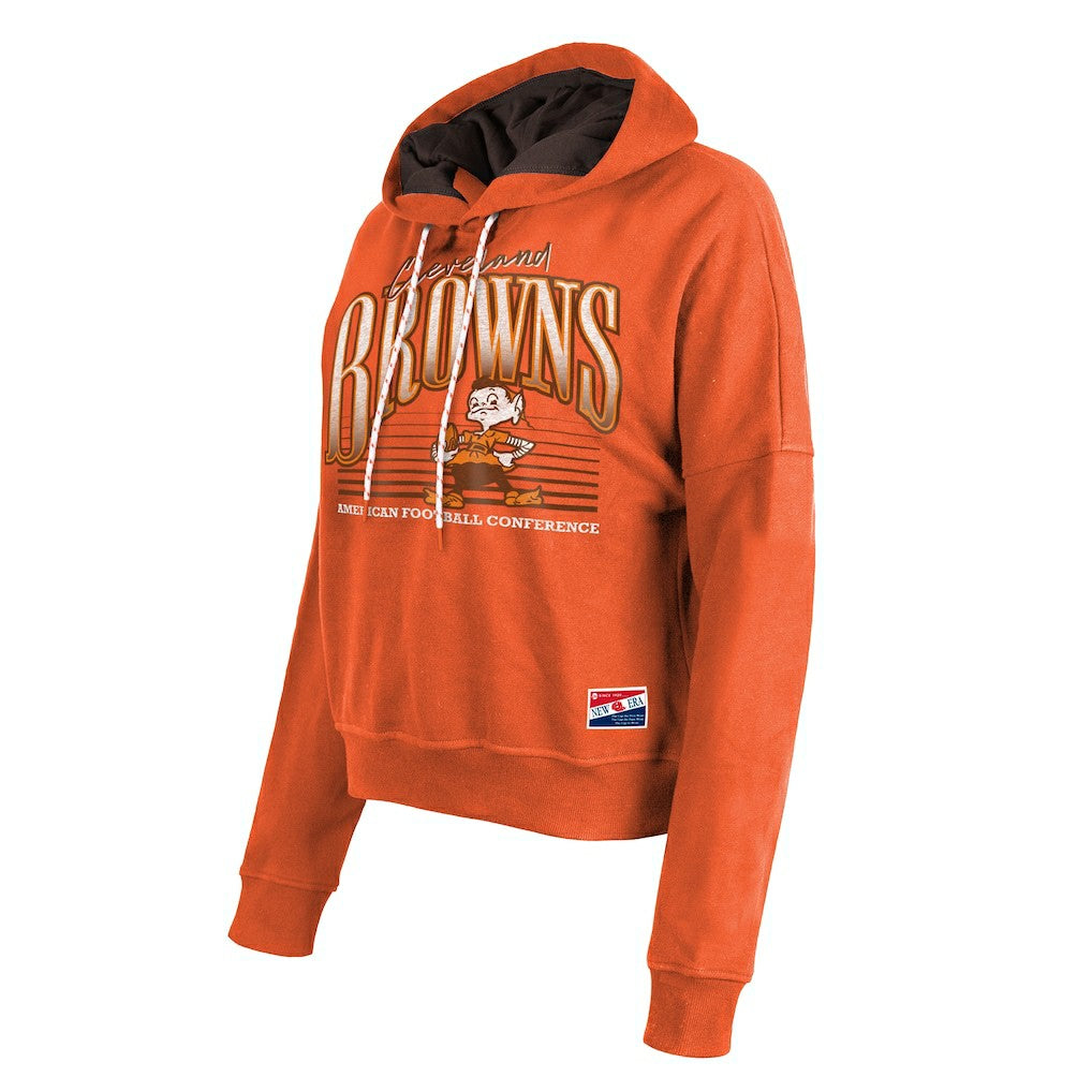 Cleveland Browns New Era Women's Throwback Boxy Pullover Hoodie - Orange - NFL