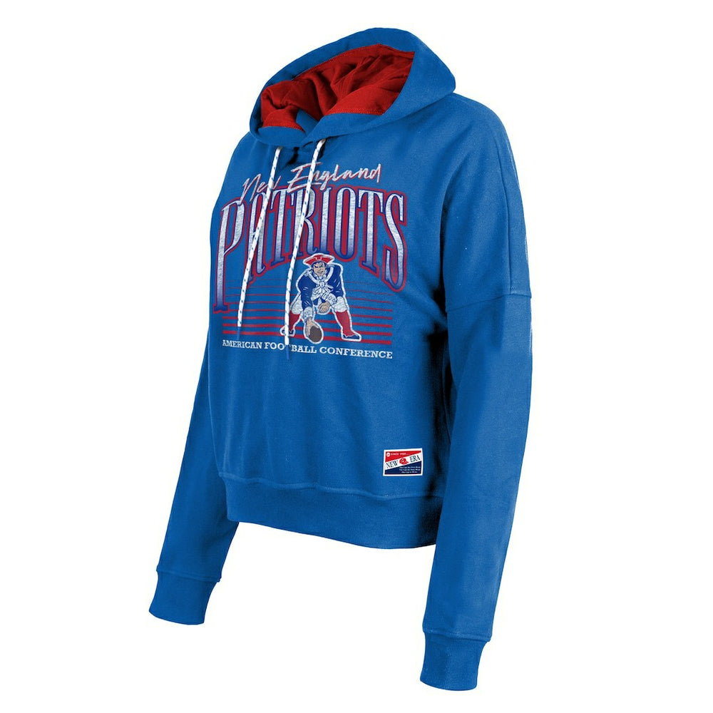 New England Patriots New Era Women's Throwback Boxy Pullover Hoodie - Royal - NFL