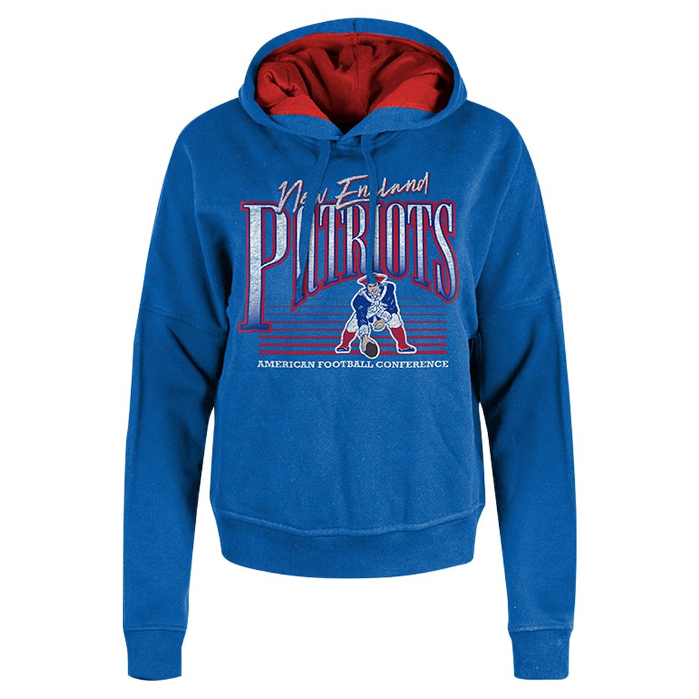 New England Patriots New Era Women's Throwback Boxy Pullover Hoodie - Royal - NFL