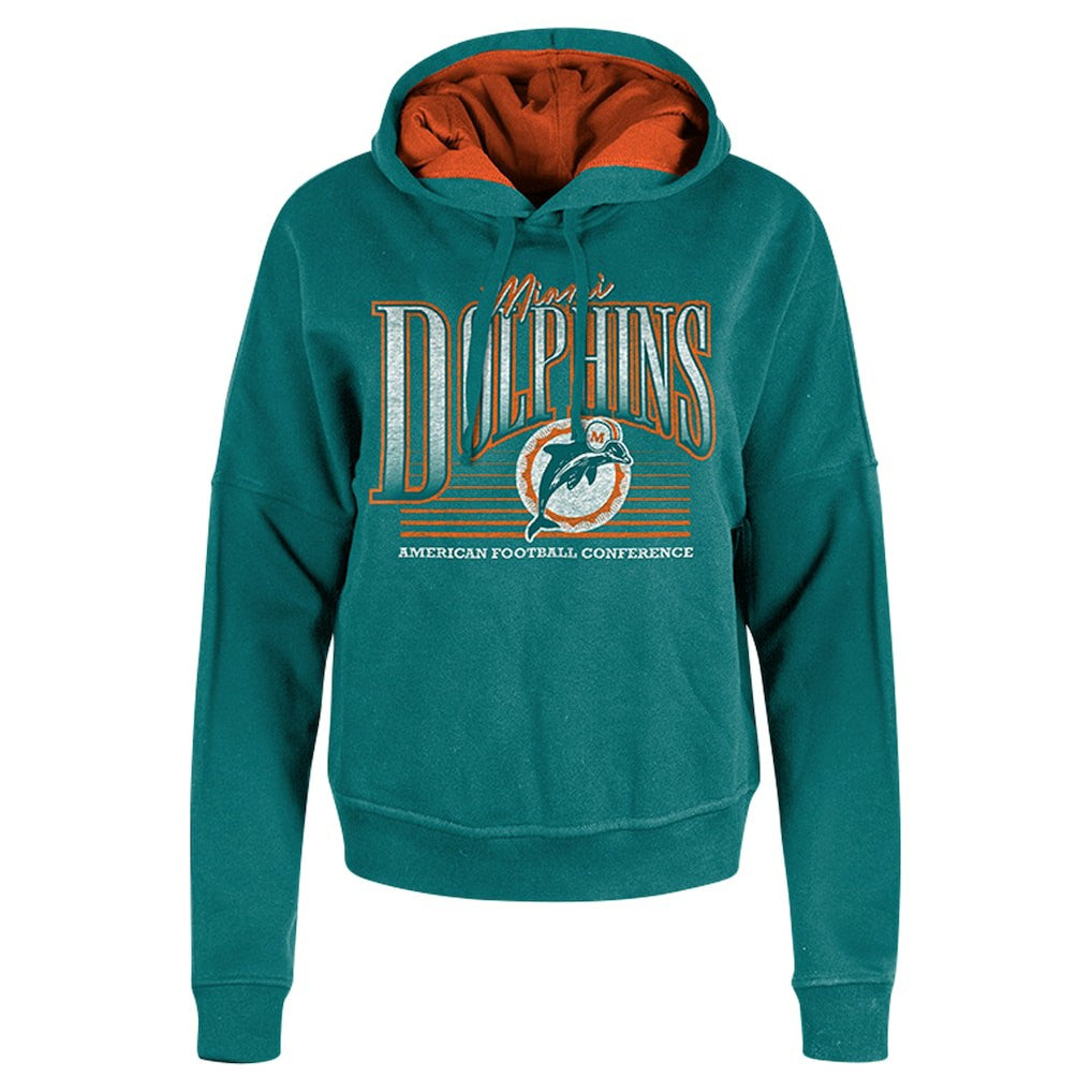 Miami Dolphins New Era Women's Throwback Boxy Pullover Hoodie - Aqua - NFL
