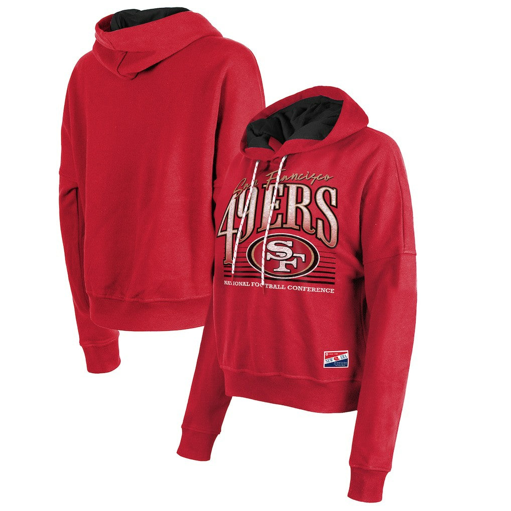 San Francisco 49ers New Era Women's Boxy Pullover Hoodie - Scarlet - NFL