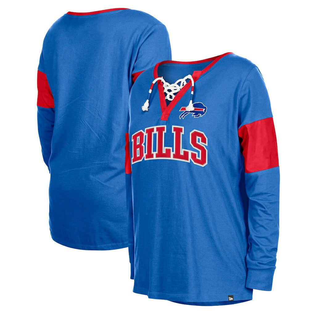 Buffalo Bills New Era Women's Lace-Up Notch-Neck Long Sleeve T-Shirt - Royal - NFL
