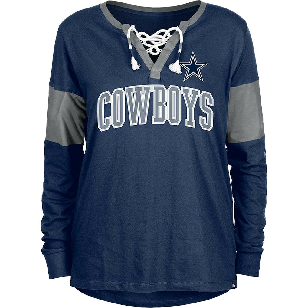 Dallas Cowboys New Era Women's Lace-Up Notch-Neck Long Sleeve T-Shirt - Navy - NFL