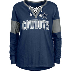 Dallas Cowboys New Era Women's Lace-Up Notch-Neck Long Sleeve T-Shirt - Navy - NFL