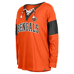 Cincinnati Bengals New Era Women's Lace-Up Notch-Neck Long Sleeve T-Shirt - Orange - NFL