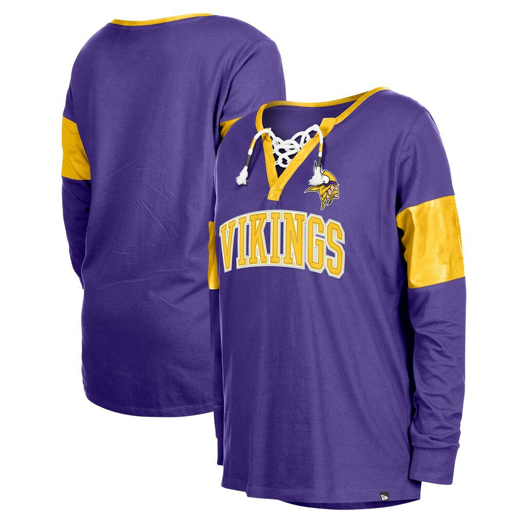 Minnesota Vikings New Era Women's Lace-Up Notch-Neck Long Sleeve T-Shirt - Purple - NFL