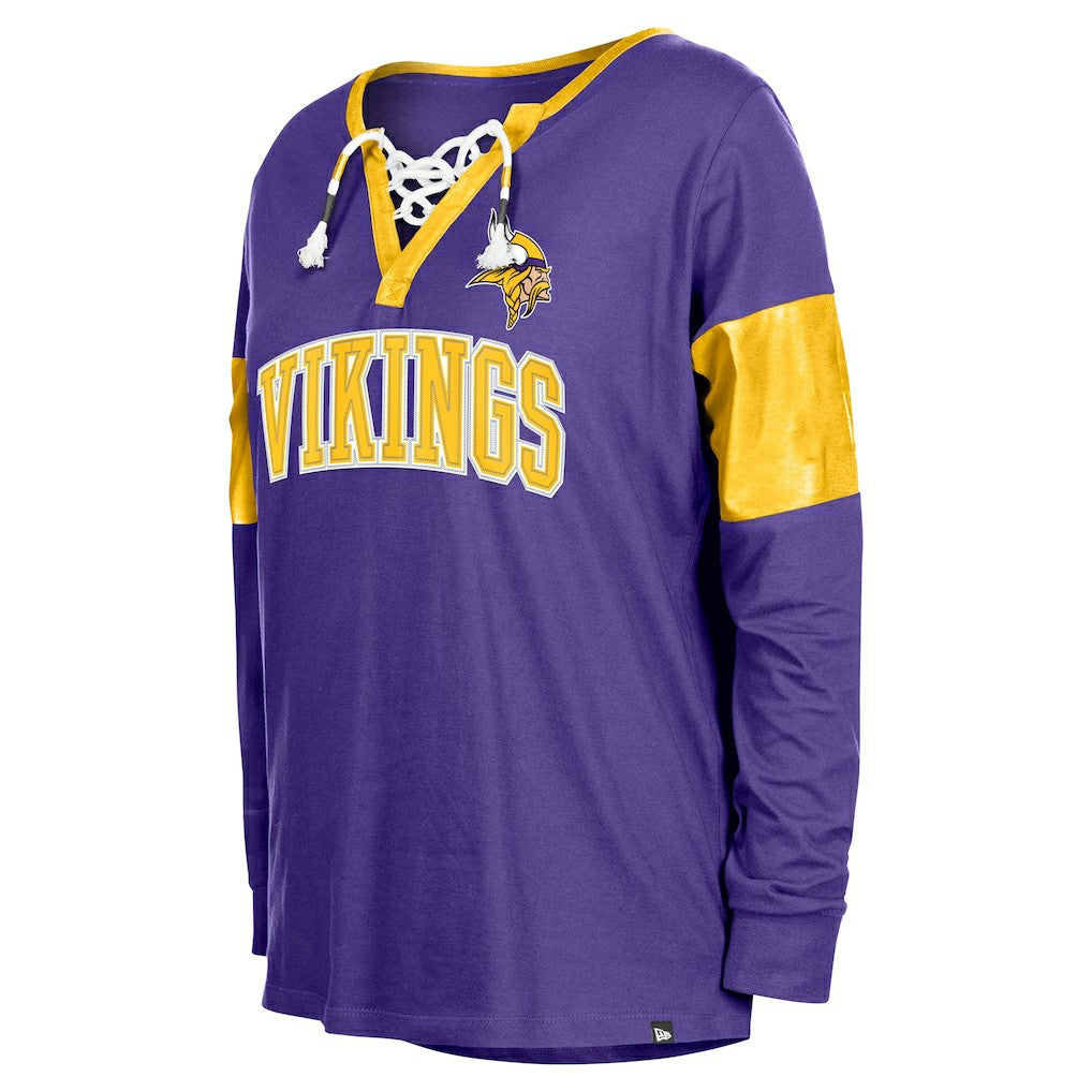 Minnesota Vikings New Era Women's Lace-Up Notch-Neck Long Sleeve T-Shirt - Purple - NFL