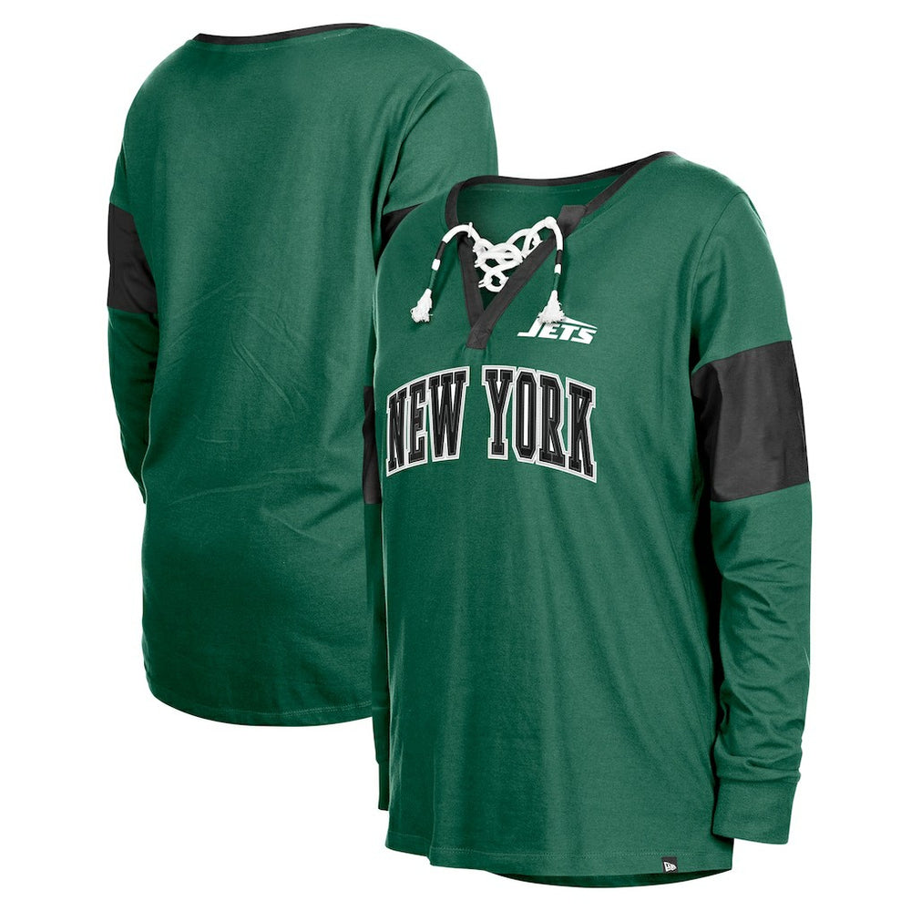 New York Jets New Era Women's Lace-Up Notch-Neck Long Sleeve T-Shirt - Green - NFL