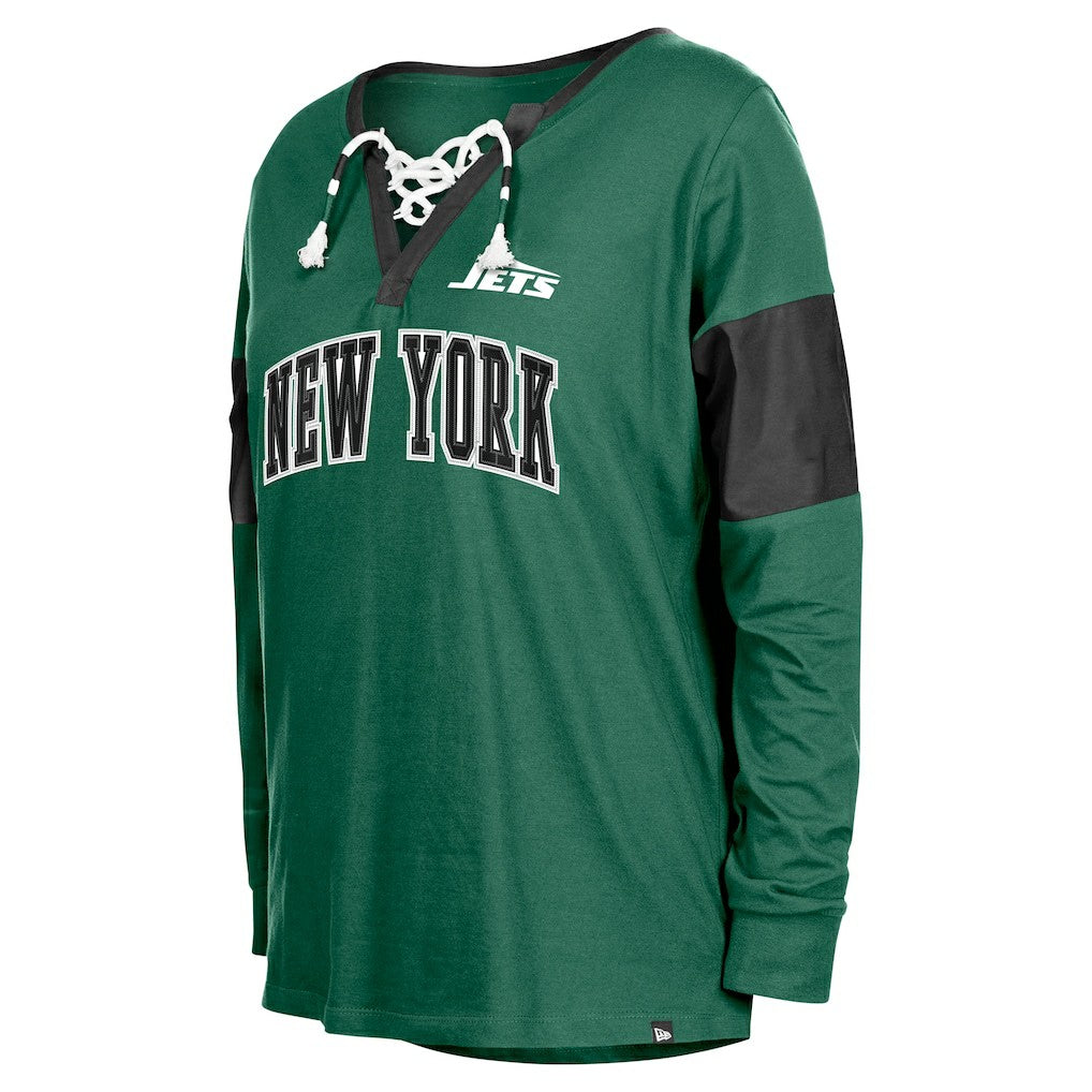 New York Jets New Era Women's Lace-Up Notch-Neck Long Sleeve T-Shirt - Green - NFL