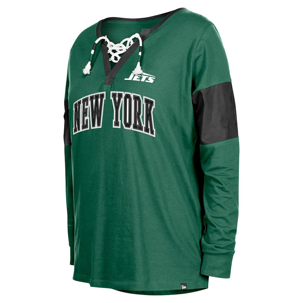 New York Jets New Era Women's Lace-Up Notch-Neck Long Sleeve T-Shirt - Green - NFL
