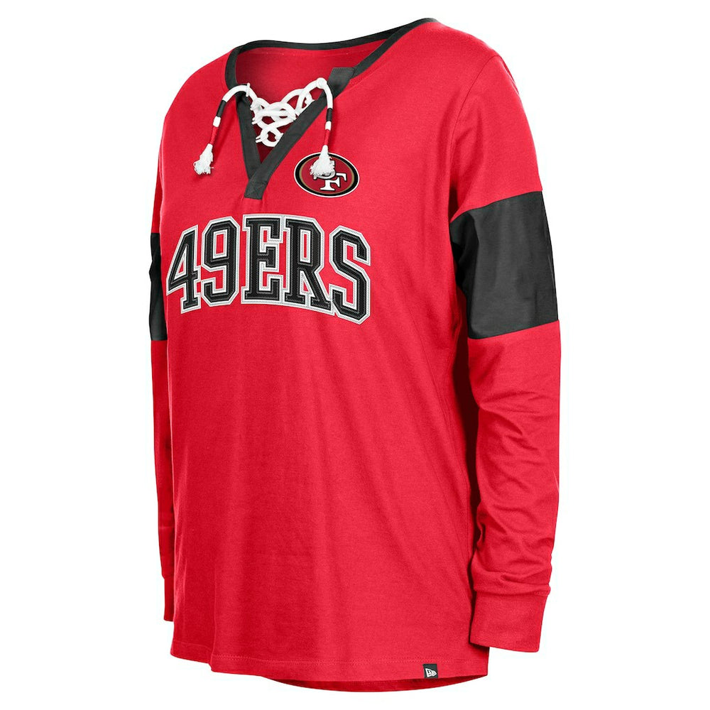 San Francisco 49ers New Era Women's Lace-Up Notch-Neck Long Sleeve T-Shirt - Scarlet - NFL