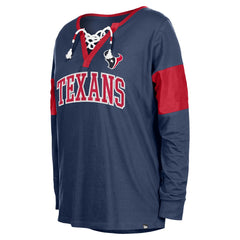 Houston Texans New Era Women's Lace-Up Notch-Neck Long Sleeve T-Shirt - Navy - NFL