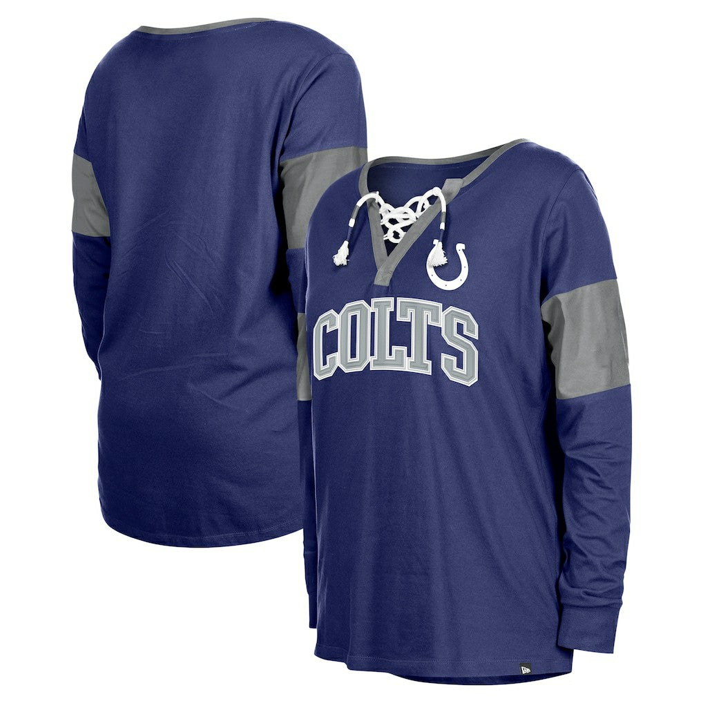 Indianapolis Colts New Era Women's Lace-Up Notch-Neck Long Sleeve T-Shirt - Royal - NFL