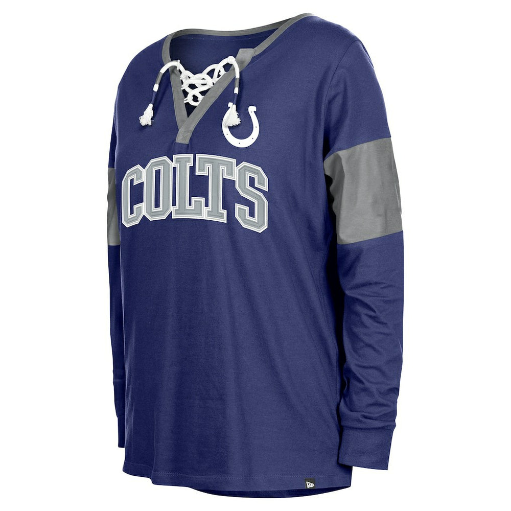 Indianapolis Colts New Era Women's Lace-Up Notch-Neck Long Sleeve T-Shirt - Royal - NFL