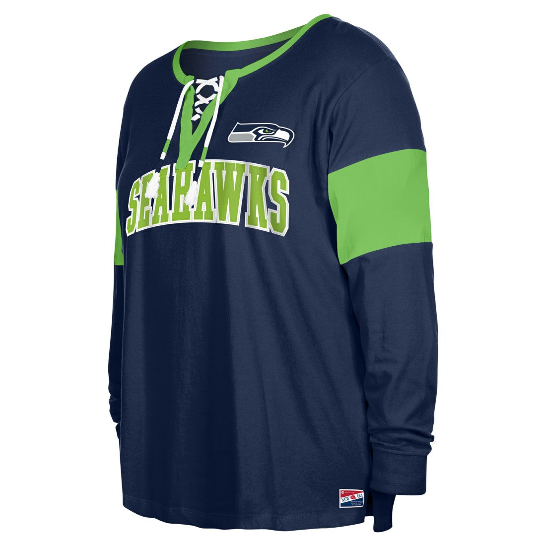 Seattle Seahawks New Era Women's Plus Size Lace-Up Notch Neck Long Sleeve T-Shirt  - College Navy - NFL