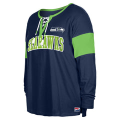 Seattle Seahawks New Era Women's Plus Size Lace-Up Notch Neck Long Sleeve T-Shirt  - College Navy - NFL