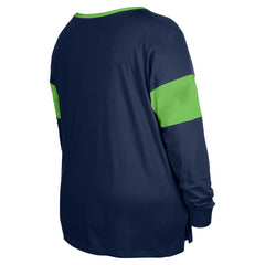 Seattle Seahawks New Era Women's Plus Size Lace-Up Notch Neck Long Sleeve T-Shirt  - College Navy - NFL