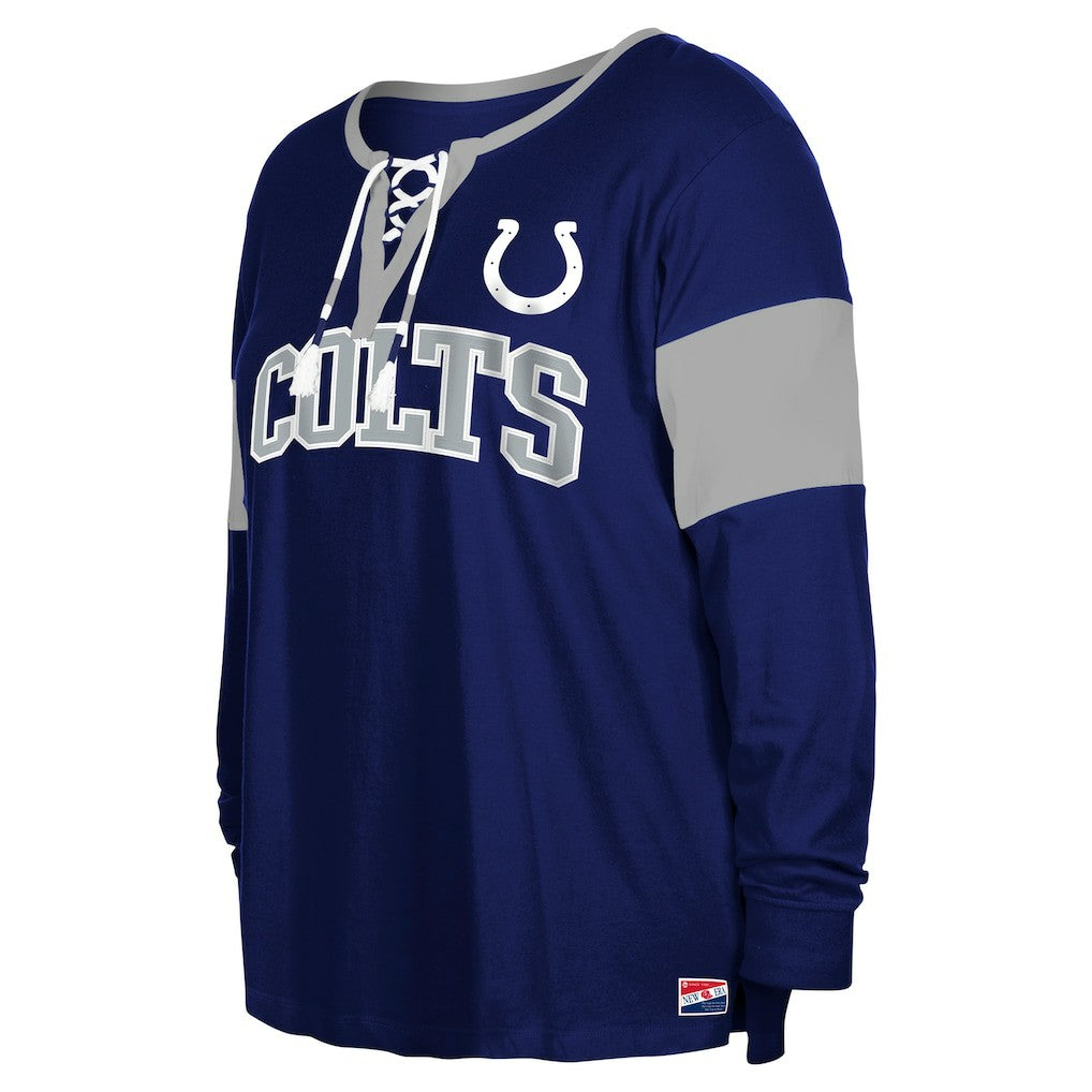 Indianapolis Colts New Era Women's Plus Size Lace-Up Notch Neck Long Sleeve T-Shirt  - Royal - NFL