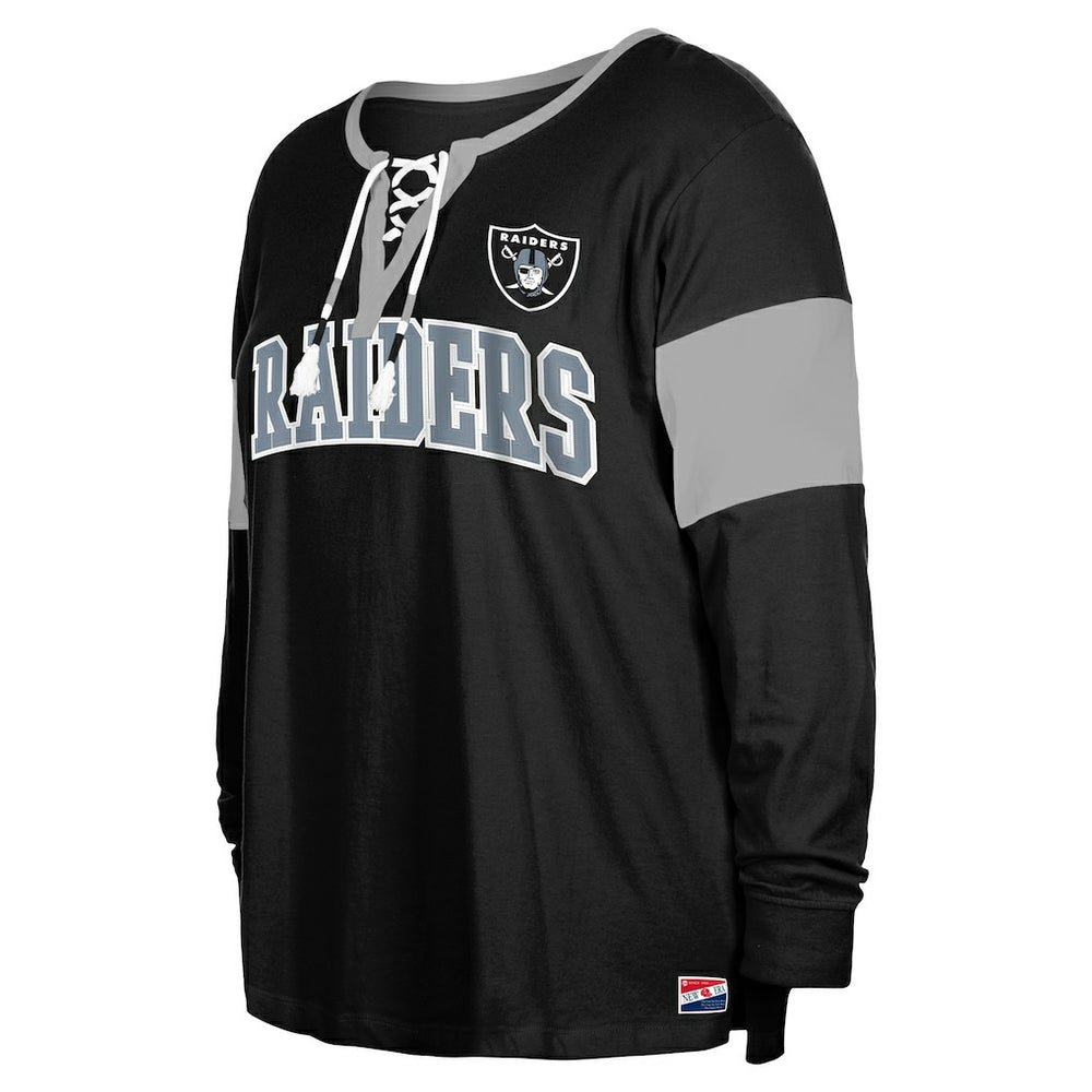 Las Vegas Raiders New Era Women's Plus Size Lace-Up Notch Neck Long Sleeve T-Shirt  - Black - NFL