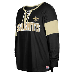 New Orleans Saints New Era Women's Plus Size Lace-Up Notch Neck Long Sleeve T-Shirt  - Black - NFL