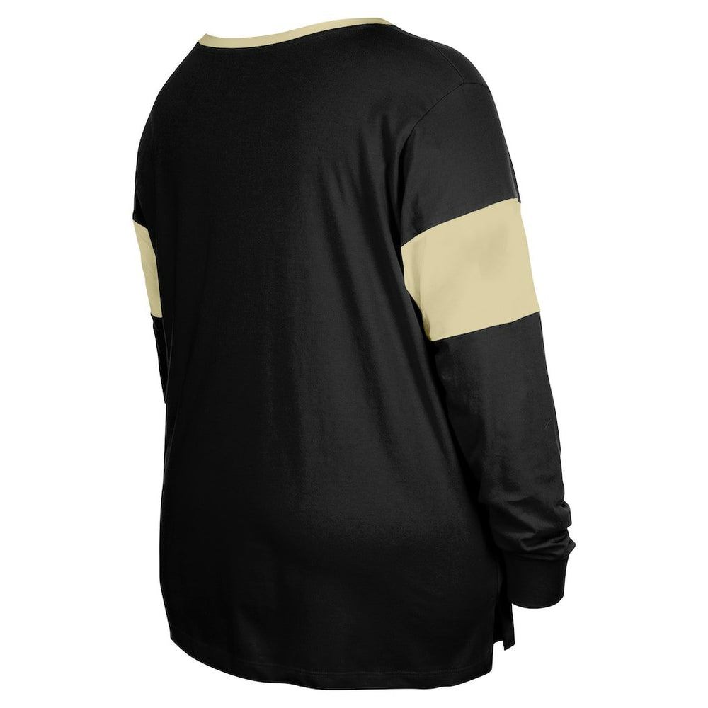 New Orleans Saints New Era Women's Plus Size Lace-Up Notch Neck Long Sleeve T-Shirt  - Black - NFL
