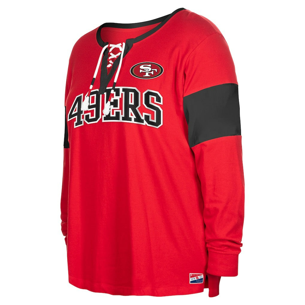 San Francisco 49ers New Era Women's Plus Size Lace-Up Notch Neck Long Sleeve T-Shirt  - Scarlet - NFL
