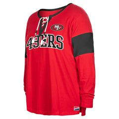 San Francisco 49ers New Era Women's Plus Size Lace-Up Notch Neck Long Sleeve T-Shirt  - Scarlet - NFL