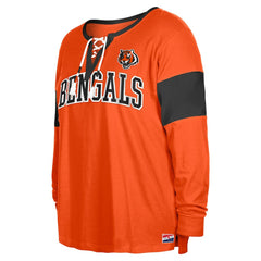 Cincinnati Bengals New Era Women's Plus Size Lace-Up Notch Neck Long Sleeve T-Shirt  - Orange - NFL
