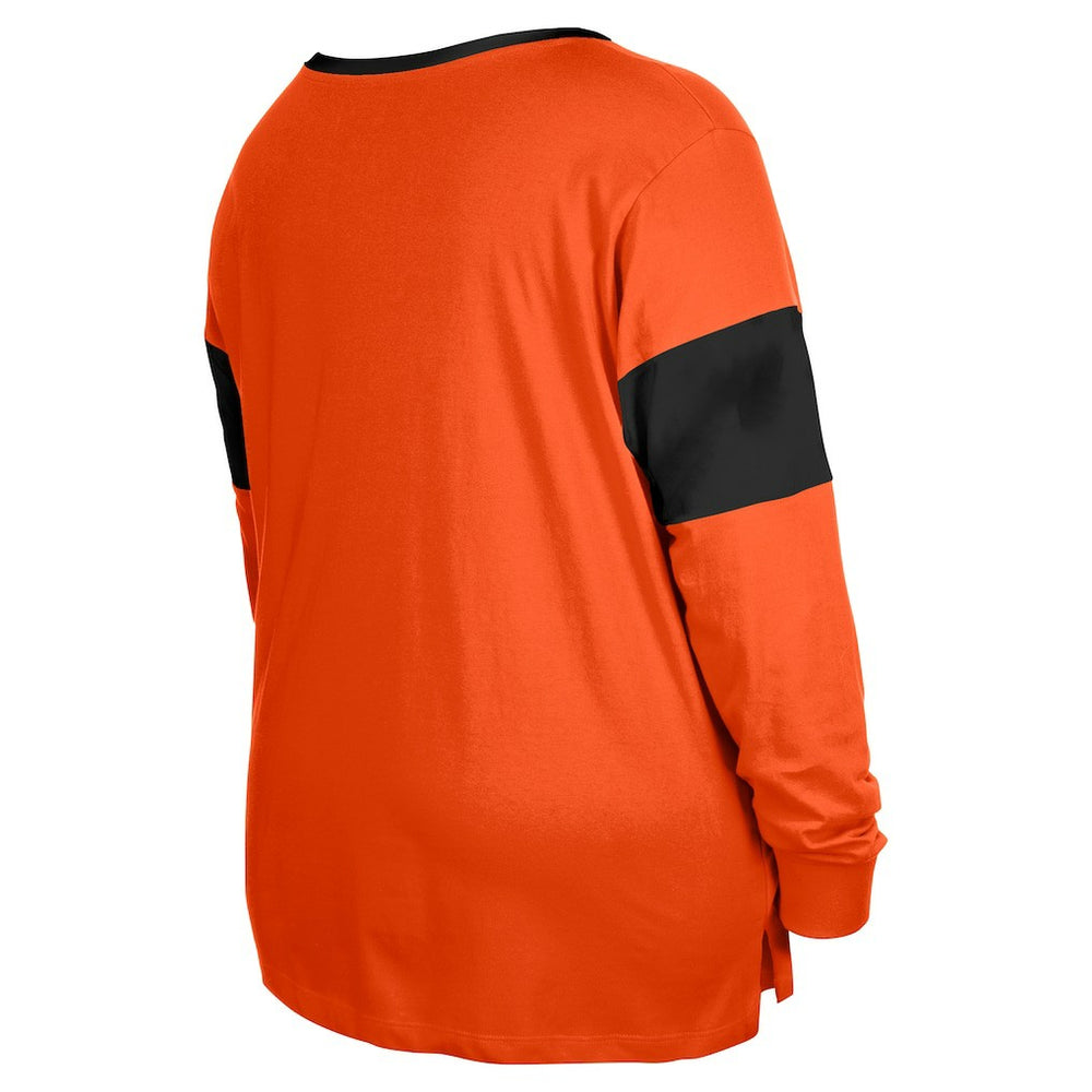 Cincinnati Bengals New Era Women's Plus Size Lace-Up Notch Neck Long Sleeve T-Shirt  - Orange - NFL