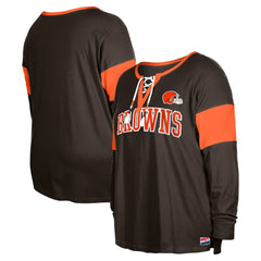 Cleveland Browns New Era Women's Plus Size Lace-Up Notch Neck Long Sleeve T-Shirt  - Brown - NFL
